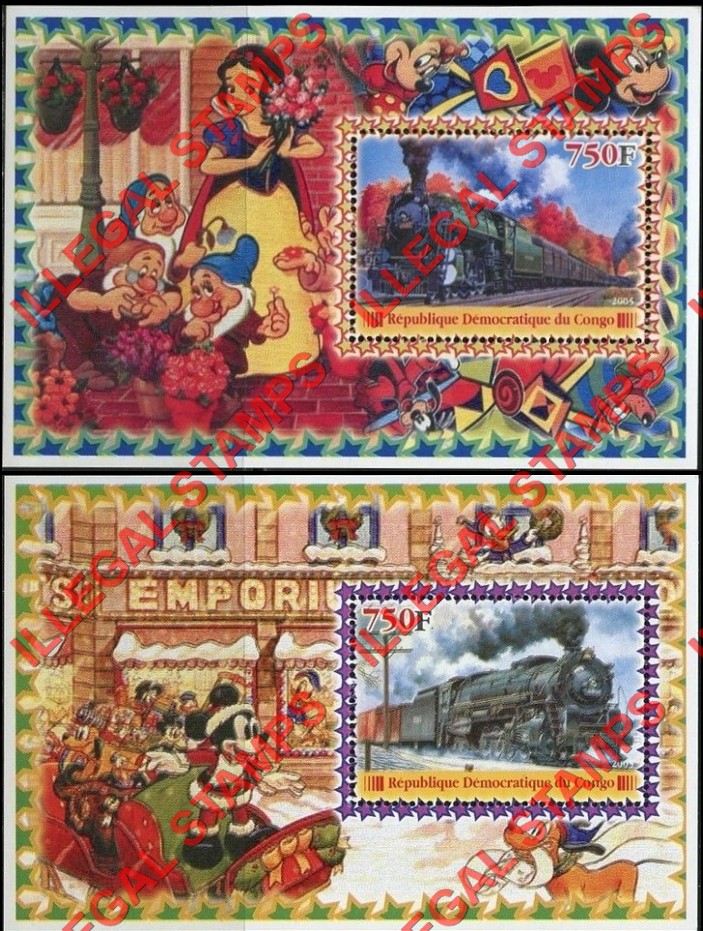 Congo Democratic Republic 2005 Disney Trains Illegal Stamp Souvenir Sheets of 1 (Part 2)