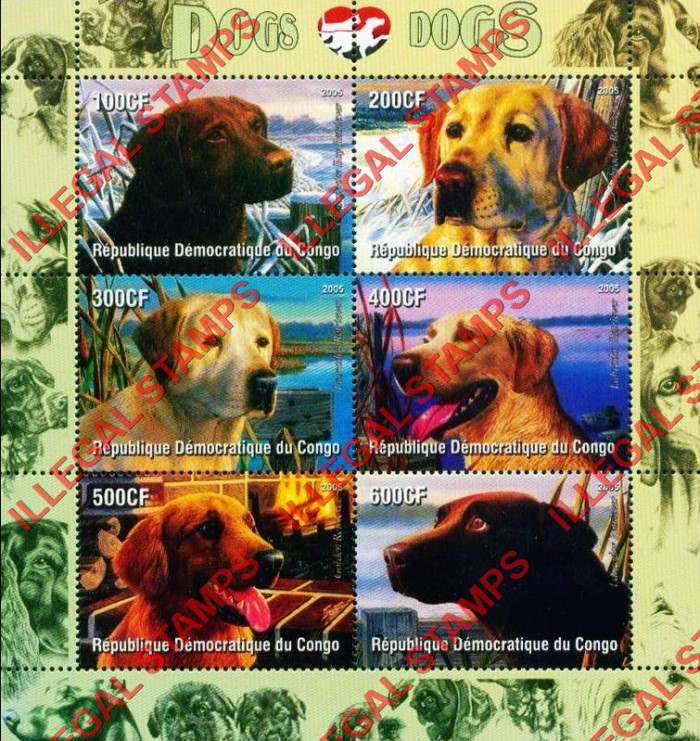 Congo Democratic Republic 2005 Dogs Illegal Stamp Souvenir Sheet of 6