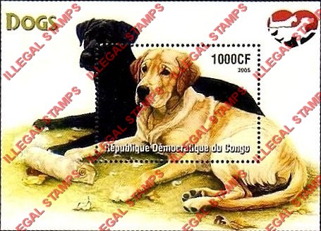 Congo Democratic Republic 2005 Dogs Illegal Stamp Souvenir Sheet of 1
