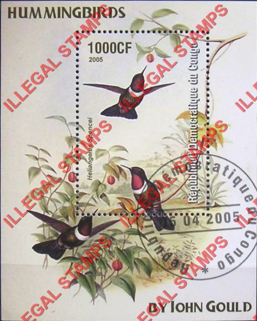 Congo Democratic Republic 2005 Hummingbirds by John Gould Illegal Stamp Souvenir Sheet of 1