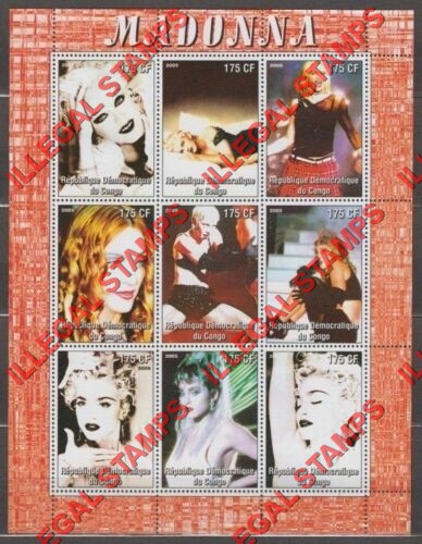 Congo Democratic Republic 2005 Madonna Illegal Stamp Sheet of 9