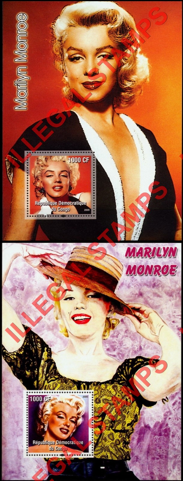 Congo Democratic Republic 2005 Marilyn Monroe Illegal Stamp Souvenir Sheets of 1 (Part 1)