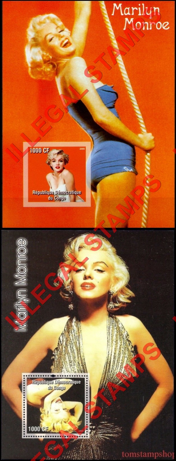 Congo Democratic Republic 2005 Marilyn Monroe Illegal Stamp Souvenir Sheets of 1 (Part 2)