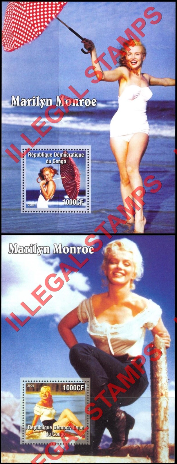 Congo Democratic Republic 2005 Marilyn Monroe Illegal Stamp Souvenir Sheets of 1 (Part 3)