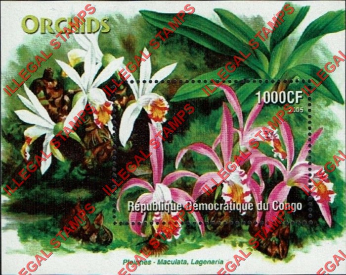 Congo Democratic Republic 2005 Orchids Illegal Stamp Souvenir Sheet of 1