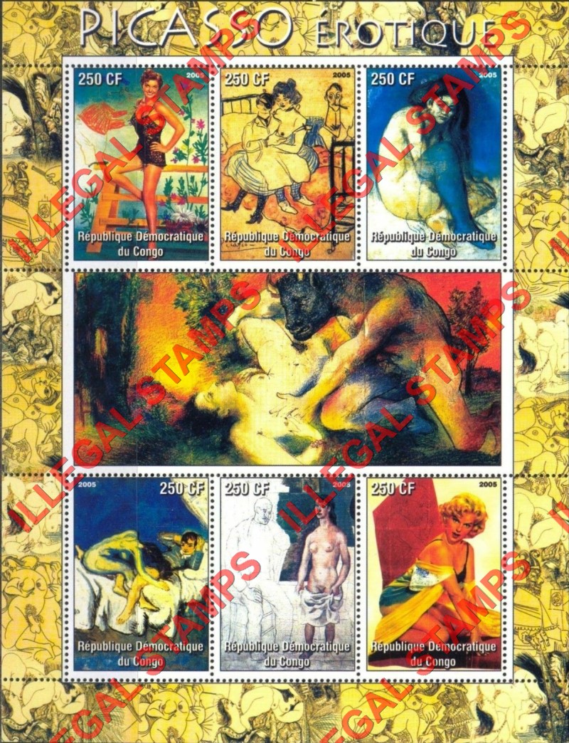 Congo Democratic Republic 2005 Paintings Illegal Stamp Souvenir Sheet of 6