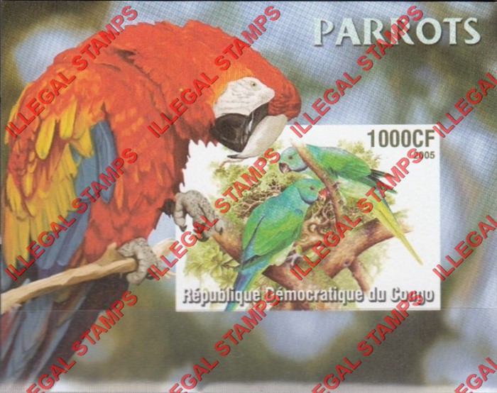 Congo Democratic Republic 2005 Parrots Illegal Stamp Souvenir Sheet of 1