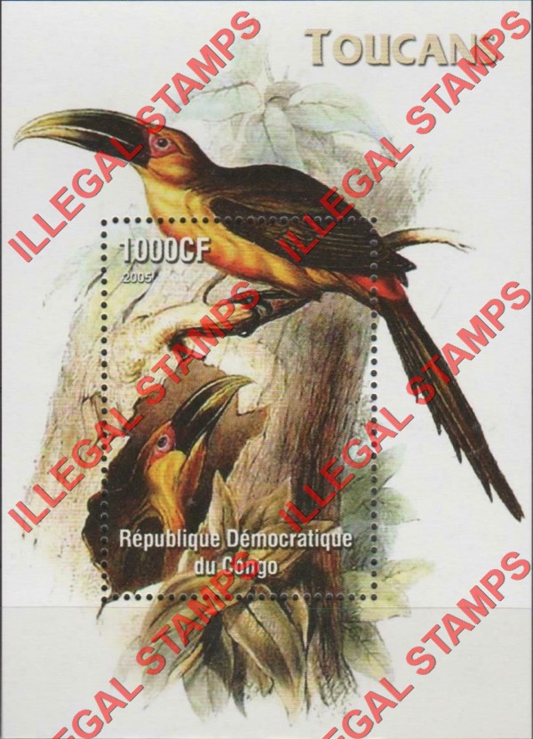 Congo Democratic Republic 2005 Toucans Illegal Stamp Souvenir Sheet of 1