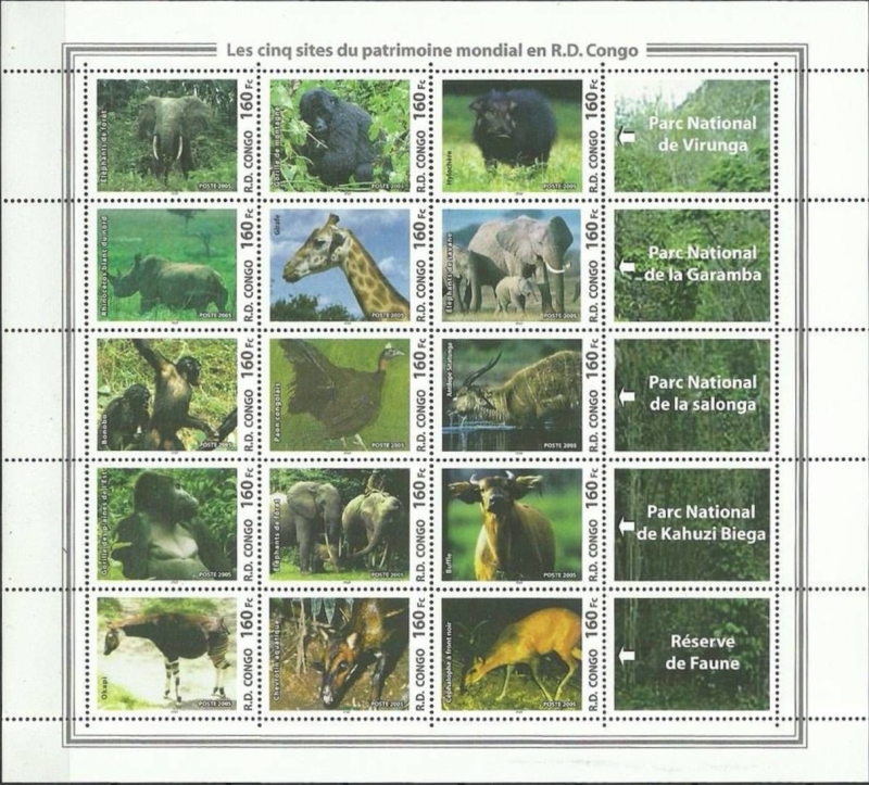 Congo Democratic Republic 2005 UNLISTED in Scott Catalog National Parks Stamp Sheet (EXAMPLE)