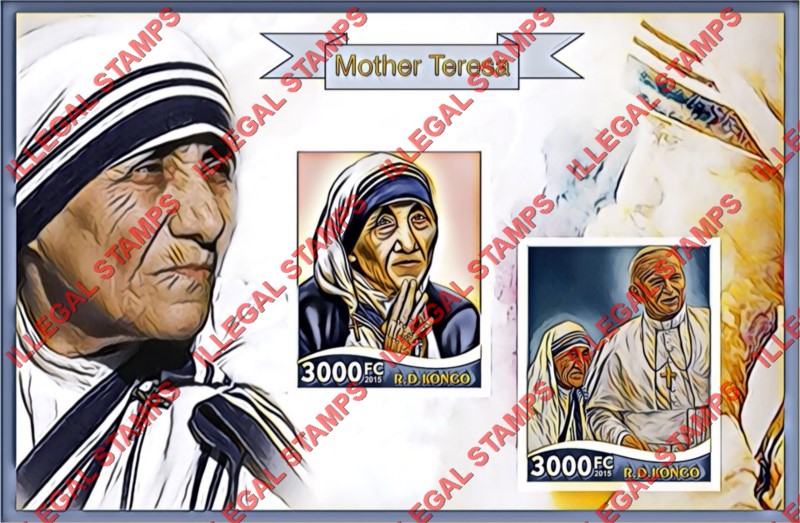 Congo Democratic Republic 2015 Mother Teresa Illegal Stamp Souvenir Sheet of 2