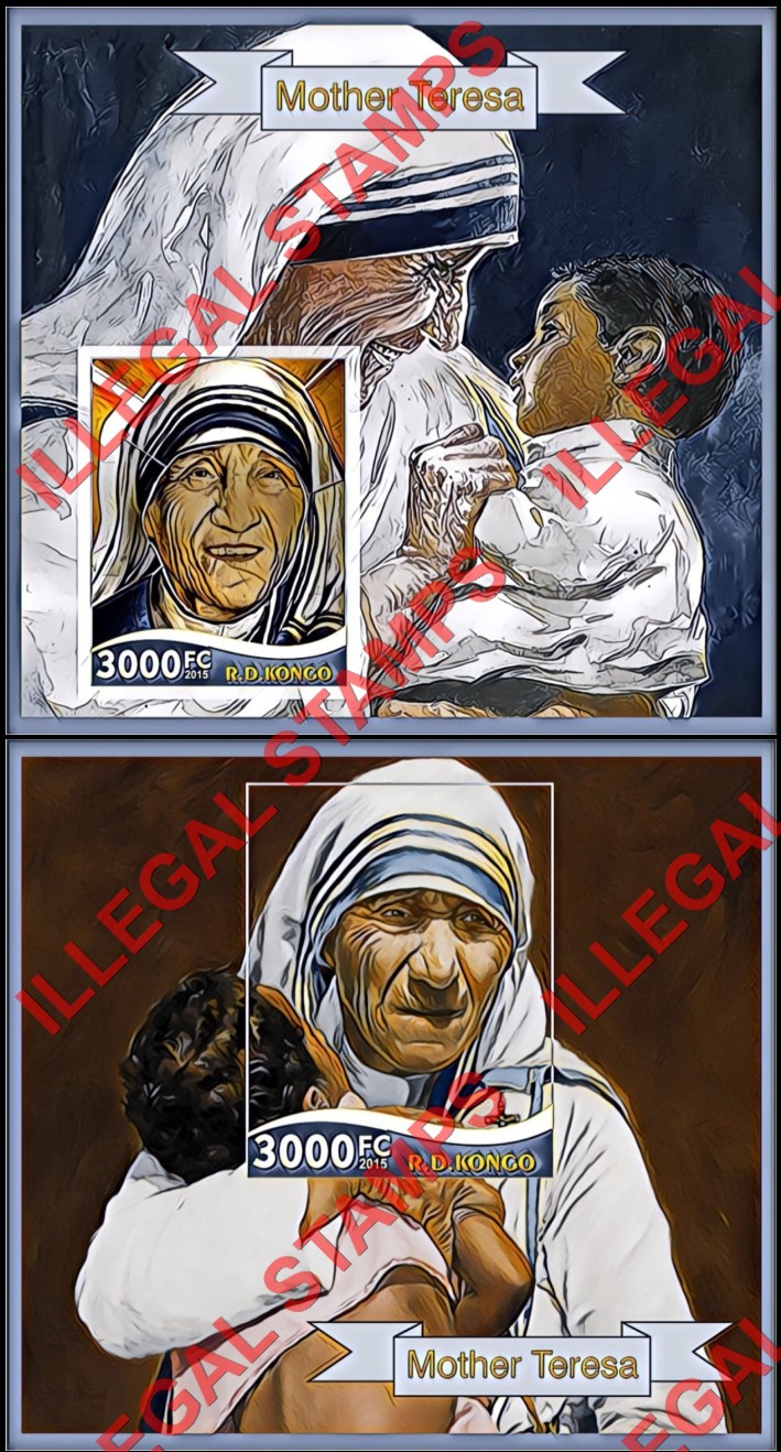 Congo Democratic Republic 2015 Mother Teresa Illegal Stamp Souvenir Sheets of 1 (Part 1)