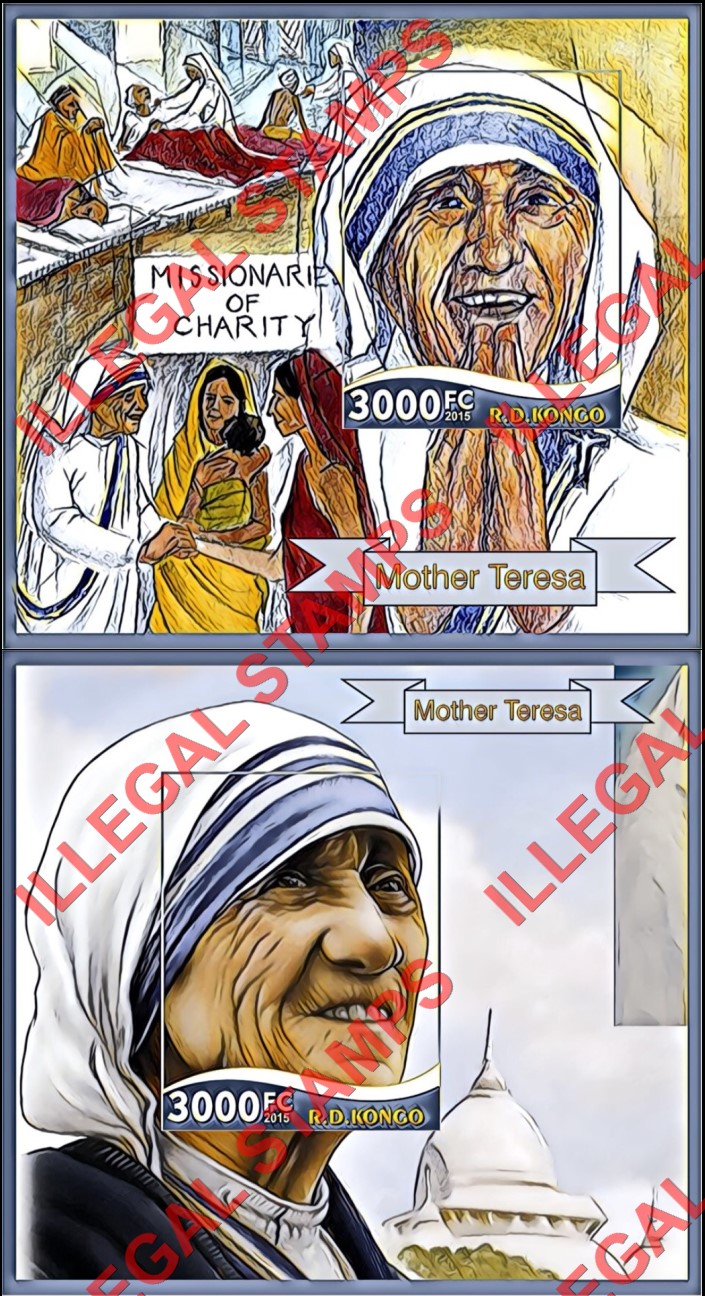 Congo Democratic Republic 2015 Mother Teresa Illegal Stamp Souvenir Sheets of 1 (Part 2)