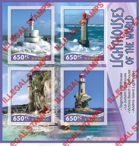 Congo Democratic Republic 2017 Lighthouses of the World Illegal Stamp Souvenir Sheet of 4