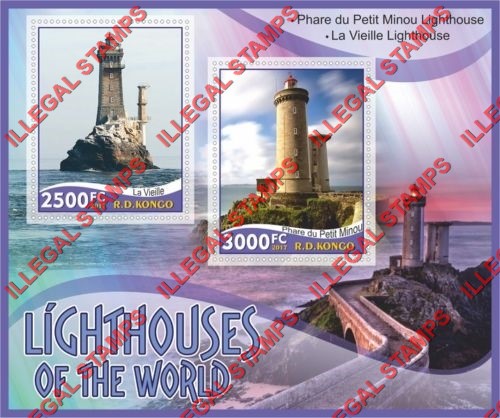 Congo Democratic Republic 2017 Lighthouses of the World Illegal Stamp Souvenir Sheet of 2