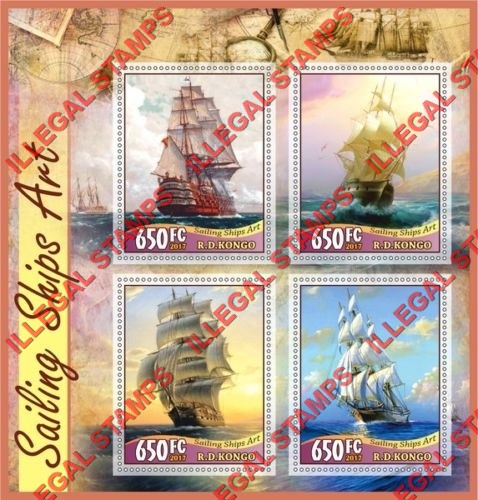 Congo Democratic Republic 2017 Sailing Ships Art Illegal Stamp Souvenir Sheet of 4