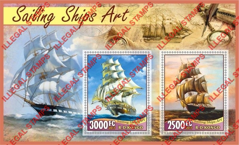 Congo Democratic Republic 2017 Sailing Ships Art Illegal Stamp Souvenir Sheet of 2