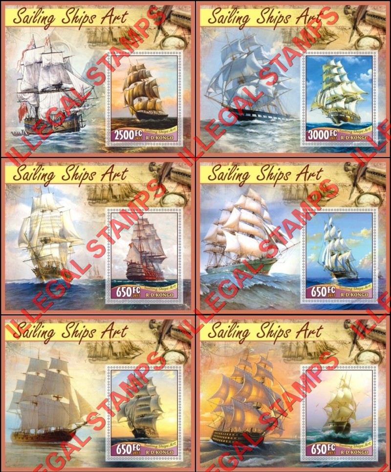 Congo Democratic Republic 2017 Sailing Ships Art Illegal Stamp Souvenir Sheets of 1