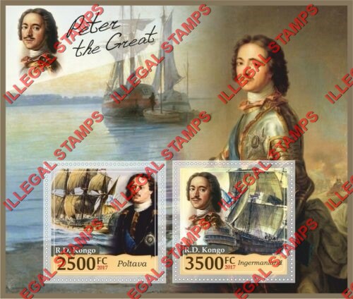 Congo Democratic Republic 2017 Sailing Ships Peter the Great Illegal Stamp Souvenir Sheet of 2