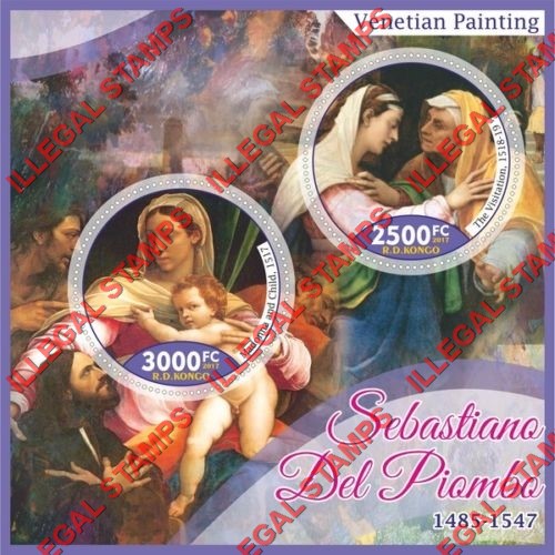 Congo Democratic Republic 2017 Venetian Painting Sebastiano Del Piombo Illegal Stamp Souvenir Sheet of 2