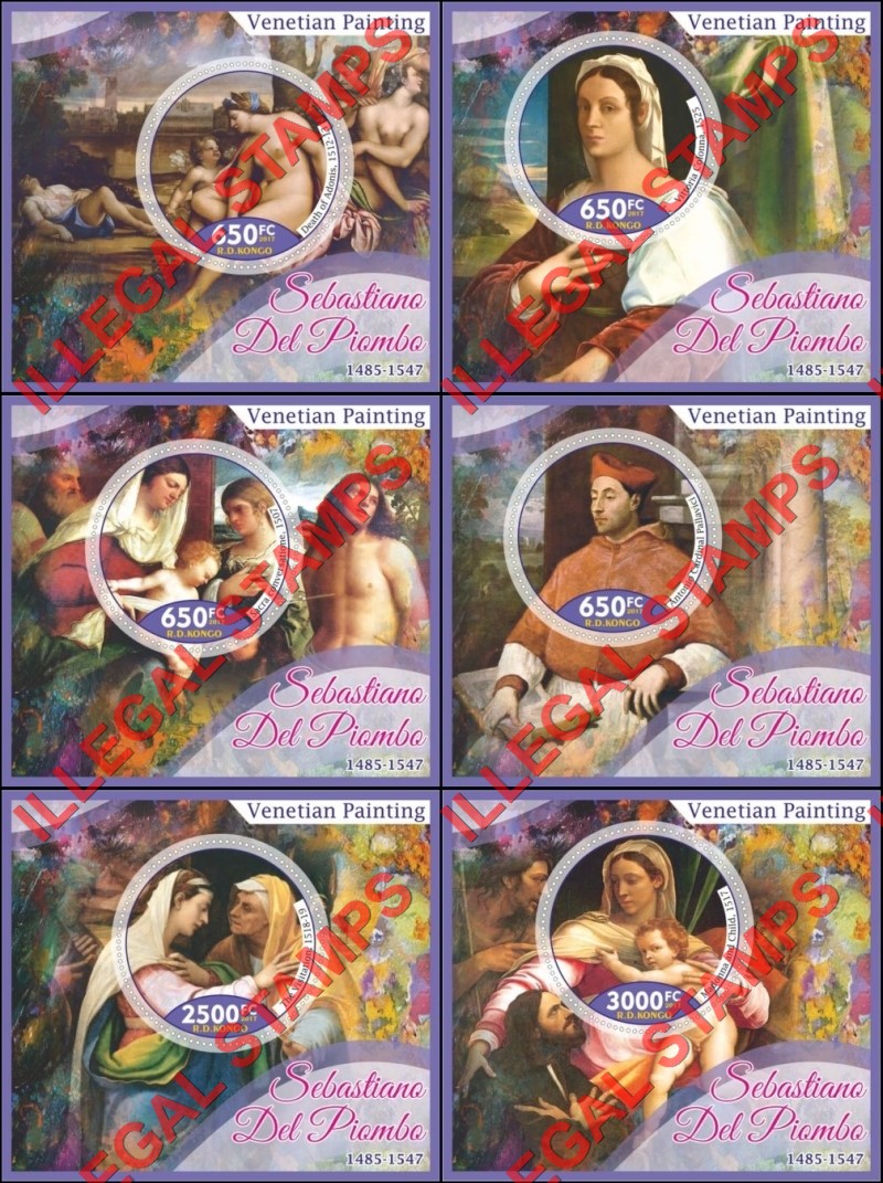 Congo Democratic Republic 2017 Venetian Painting Sebastiano Del Piombo Illegal Stamp Souvenir Sheets of 1
