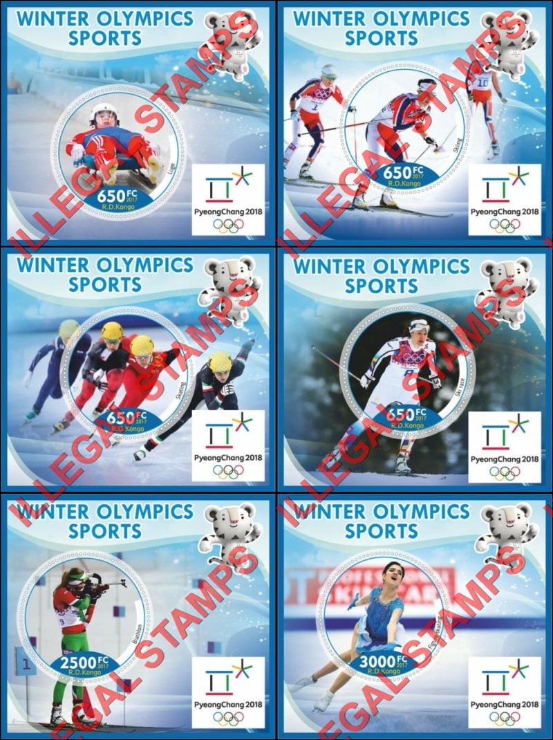 Congo Democratic Republic 2017 Winter Olympics Sports Illegal Stamp Souvenir Sheets of 1