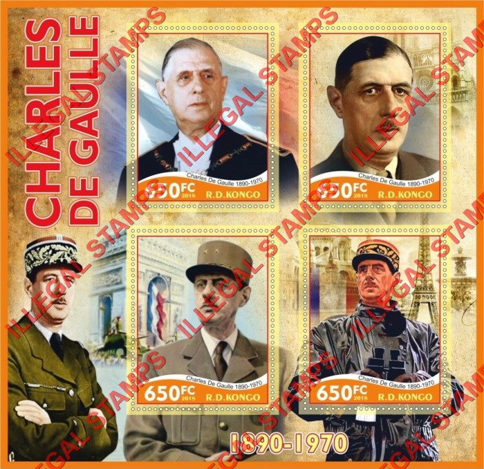 Congo Democratic Republic 2018 Charles de Gaulle Illegal Stamp Souvenir Sheet of 4