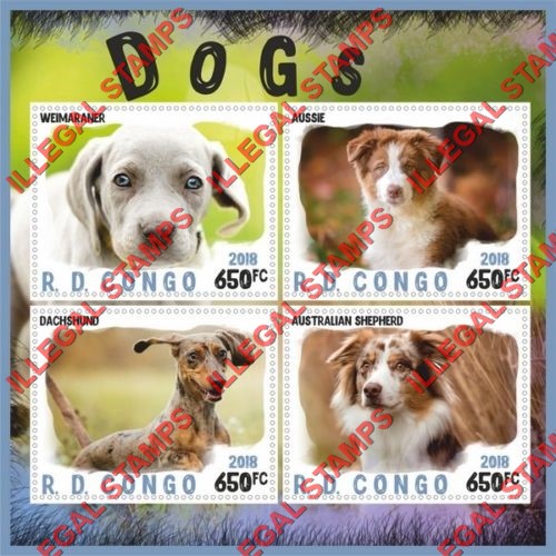 Congo Democratic Republic 2018 Dogs Illegal Stamp Souvenir Sheet of 4