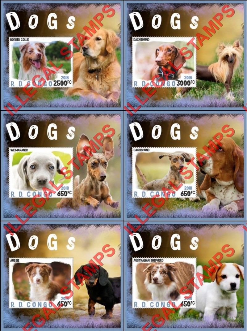Congo Democratic Republic 2018 Dogs Illegal Stamp Souvenir Sheets of 1
