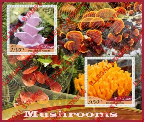 Congo Democratic Republic 2018 Mushrooms Illegal Stamp Souvenir Sheet of 2