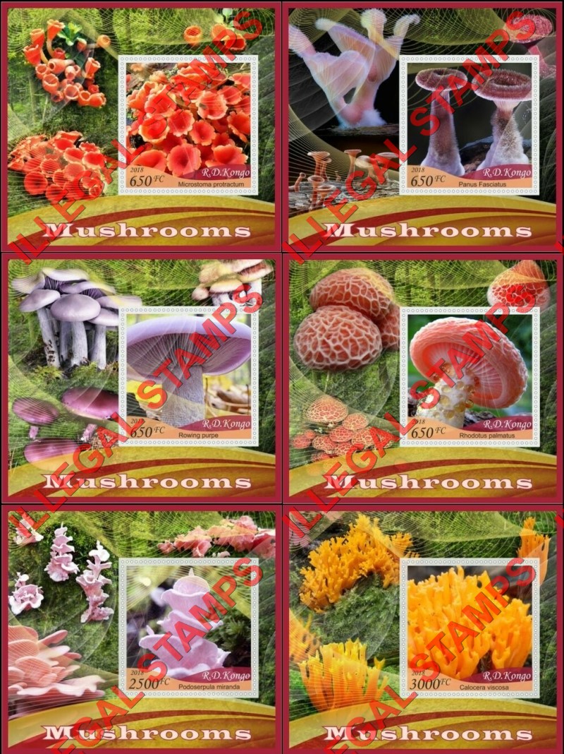 Congo Democratic Republic 2018 Mushrooms Illegal Stamp Souvenir Sheets of 1