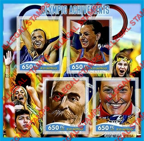Congo Democratic Republic 2018 Olympic Achievements Illegal Stamp Souvenir Sheet of 4