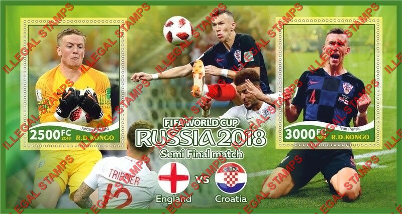 Congo Democratic Republic 2018 World Cup Soccer Semi Final Illegal Stamp Souvenir Sheet of 2