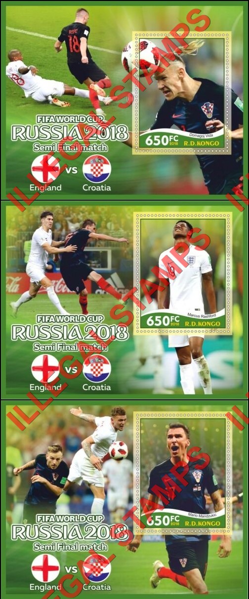 Congo Democratic Republic 2018 World Cup Soccer Semi Final Illegal Stamp Souvenir Sheets of 1 (Part 1)