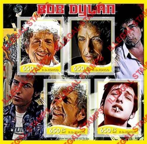 Congo Democratic Republic 2019 Bob Dylan Illegal Stamp Souvenir Sheet of 4