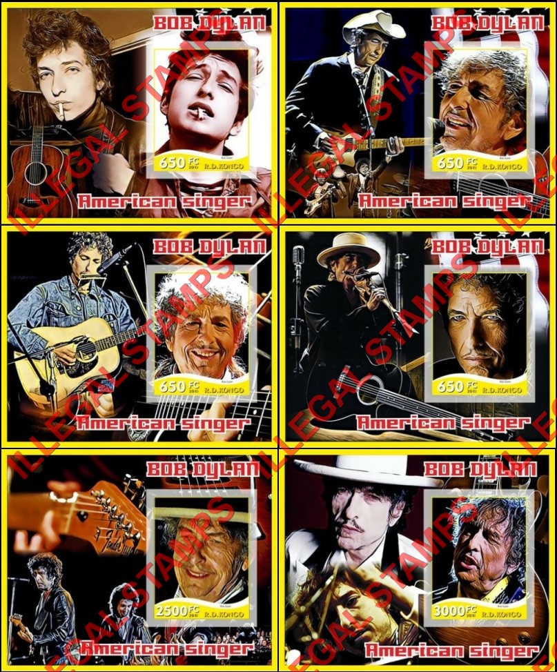 Congo Democratic Republic 2019 Bob Dylan Illegal Stamp Souvenir Sheets of 1