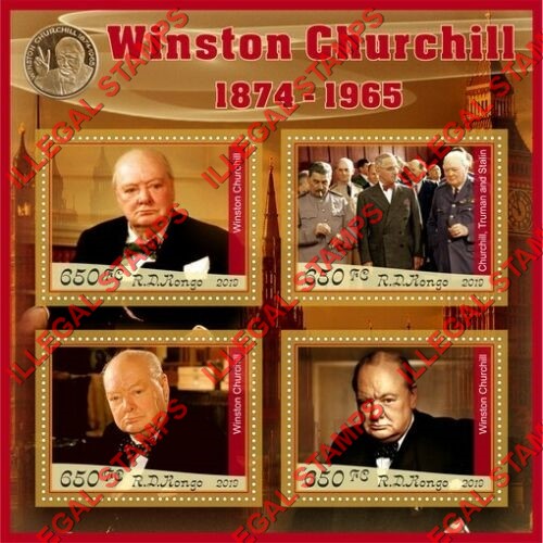 Congo Democratic Republic 2019 Winston Churchill (different) Illegal Stamp Souvenir Sheet of 4