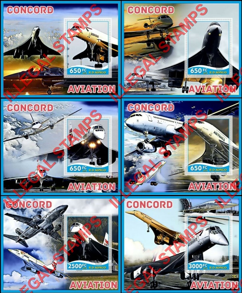 Congo Democratic Republic 2019 Concorde Aviation Illegal Stamp Souvenir Sheets of 1