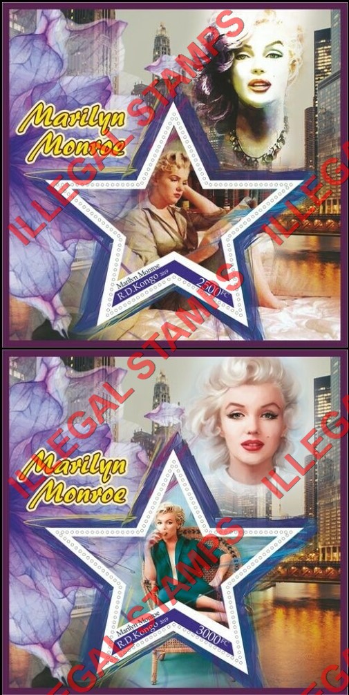 Congo Democratic Republic 2019 Marilyn Monroe Illegal Stamp Souvenir Sheets of 1 (Part 3)