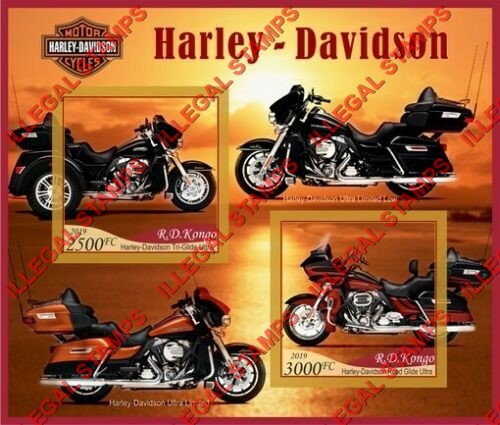 Congo Democratic Republic 2019 Motorcycles Harley Davidson Illegal Stamp Souvenir Sheet of 2