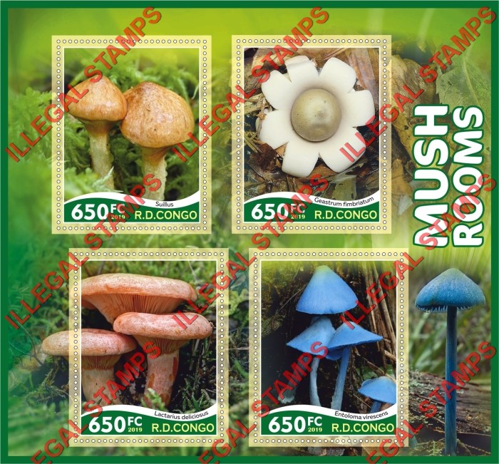 Congo Democratic Republic 2019 Mushrooms Illegal Stamp Souvenir Sheet of 4