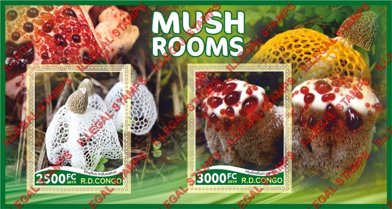 Congo Democratic Republic 2019 Mushrooms Illegal Stamp Souvenir Sheet of 2