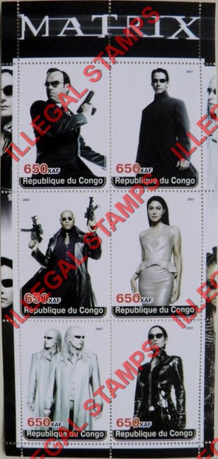 Congo Republic 2003 Matrix Illegal Stamp Souvenir Sheet of 6