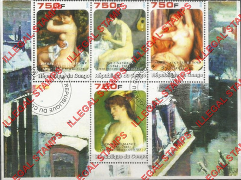 Congo Republic 2003 Paintings Illegal Stamp Souvenir Sheet of 5