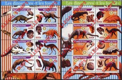 Congo Republic 2004 Dinosaurs and Fossils Illegal Stamp Souvenir Sheets of 8