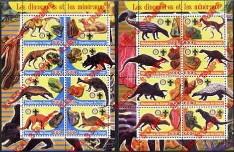 Congo Republic 2004 Dinosaurs and Minerals Illegal Stamp Souvenir Sheets of 8