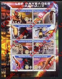 Congo Republic 2004 Dinosaurs and Space Illegal Stamp Souvenir Sheet of 8