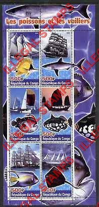 Congo Republic 2004 Fish and Sailing Ships Illegal Stamp Souvenir Sheet of 6