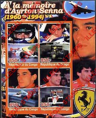 Congo Republic 2005 Ayrton Senna Formula I Driver Illegal Stamp Souvenir Sheet of 4
