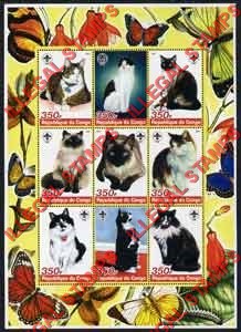 Congo Republic 2005 Cats Illegal Stamp Sheetlet of 9