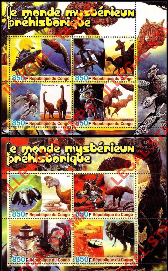 Congo Republic 2005 Dinosaurs Illegal Stamp Souvenir Sheets of 4 (Part 1)